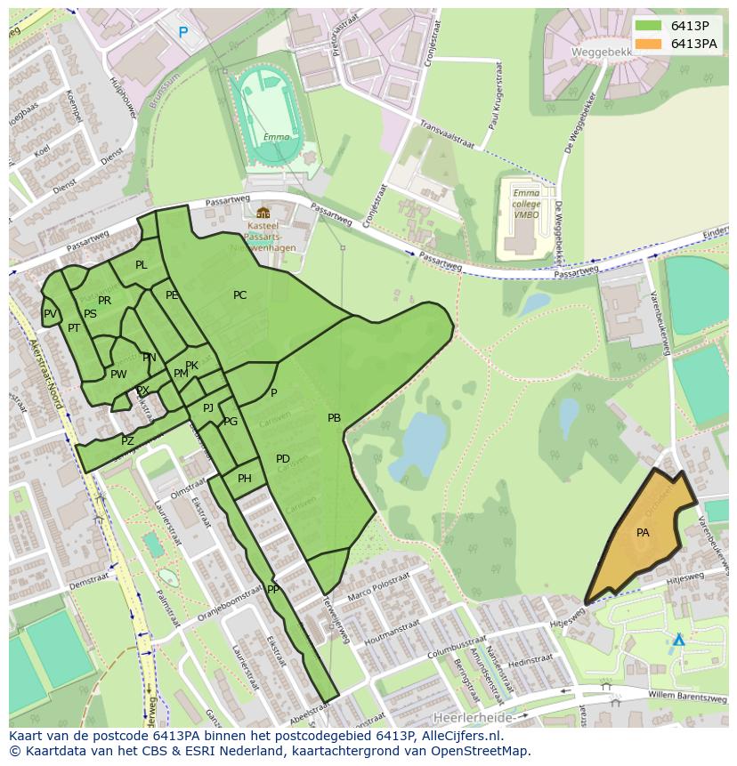 Afbeelding van het postcodegebied 6413 PA op de kaart.