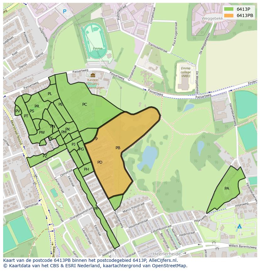 Afbeelding van het postcodegebied 6413 PB op de kaart.