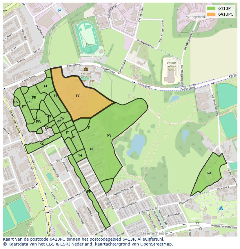 Afbeelding van het postcodegebied 6413 PC op de kaart.
