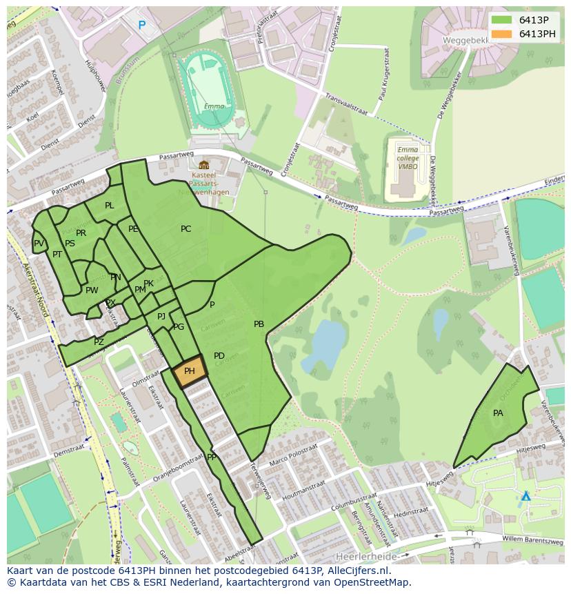 Afbeelding van het postcodegebied 6413 PH op de kaart.