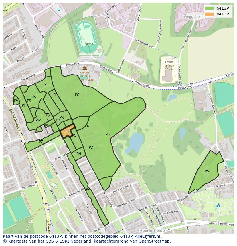 Afbeelding van het postcodegebied 6413 PJ op de kaart.