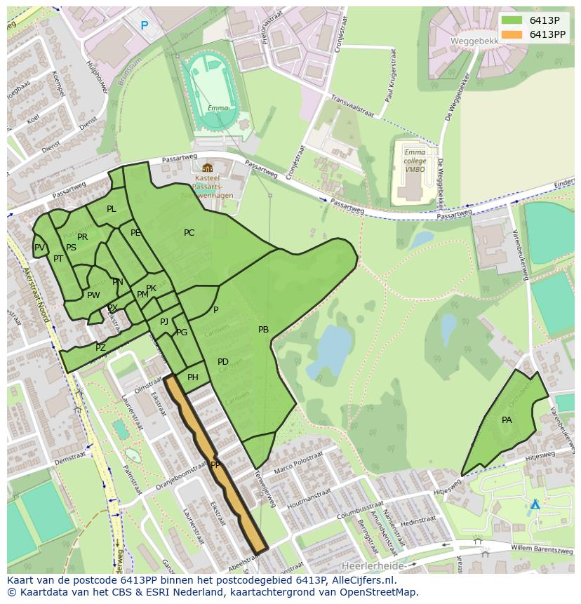 Afbeelding van het postcodegebied 6413 PP op de kaart.