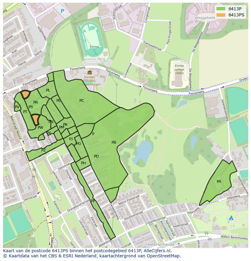 Afbeelding van het postcodegebied 6413 PS op de kaart.