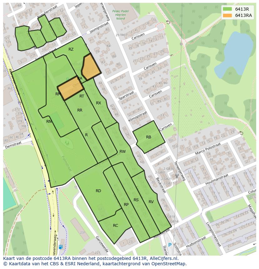 Afbeelding van het postcodegebied 6413 RA op de kaart.