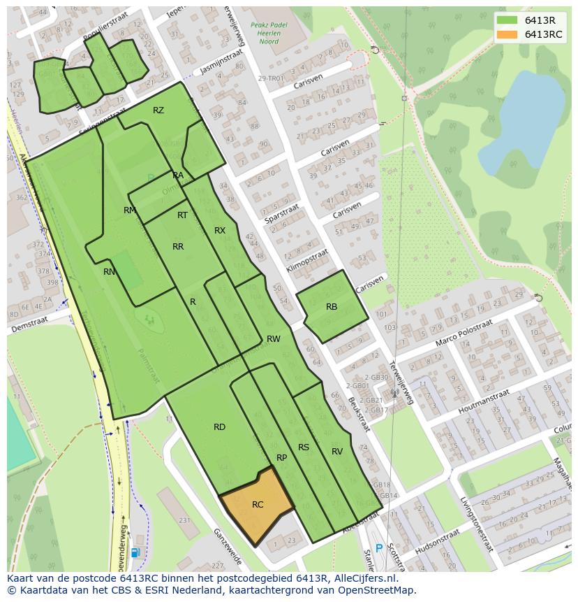 Afbeelding van het postcodegebied 6413 RC op de kaart.