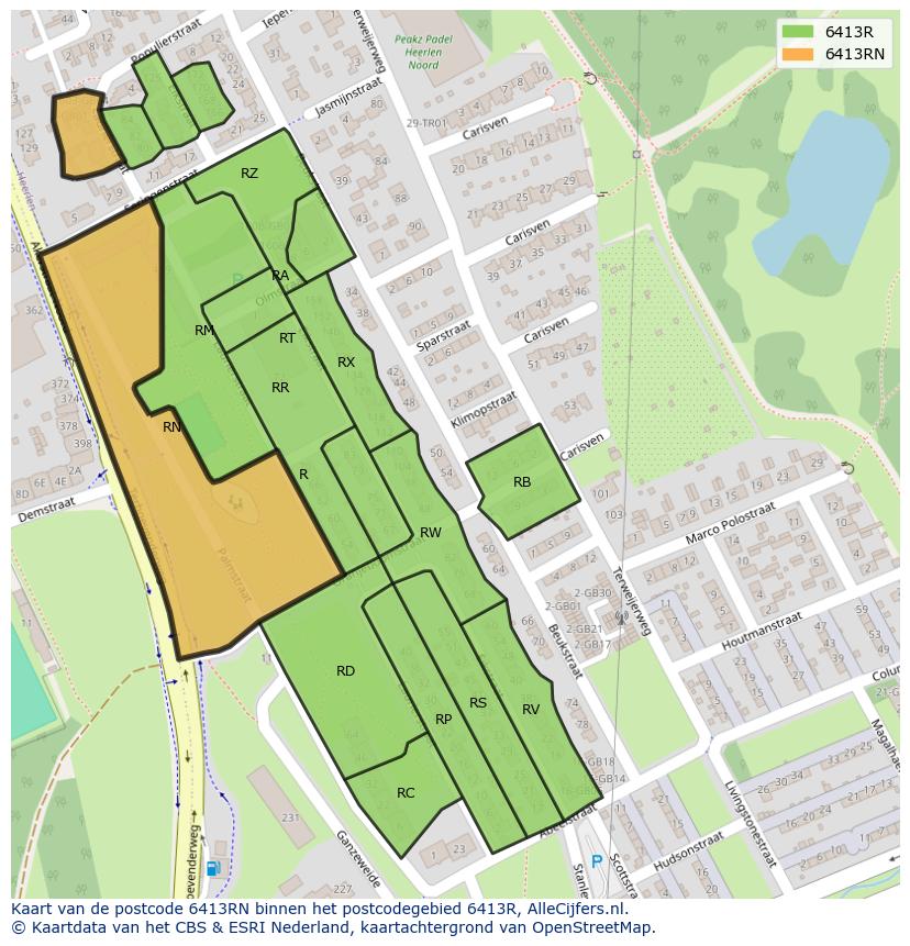 Afbeelding van het postcodegebied 6413 RN op de kaart.
