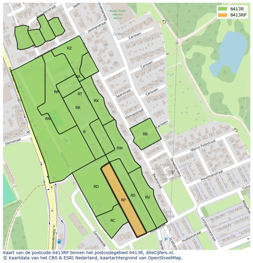 Afbeelding van het postcodegebied 6413 RP op de kaart.