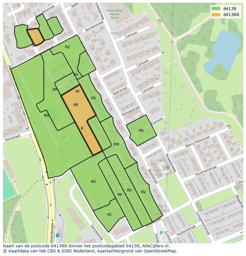Afbeelding van het postcodegebied 6413 RR op de kaart.