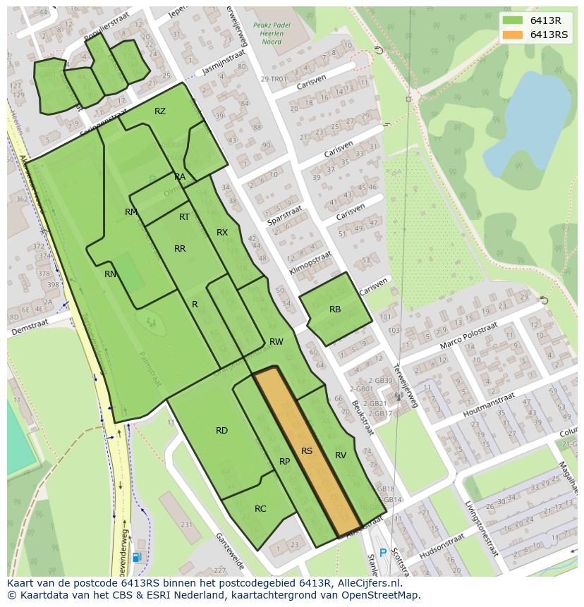 Afbeelding van het postcodegebied 6413 RS op de kaart.