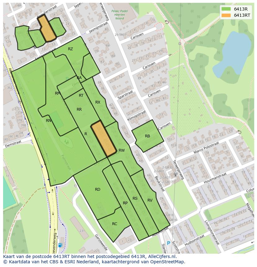 Afbeelding van het postcodegebied 6413 RT op de kaart.