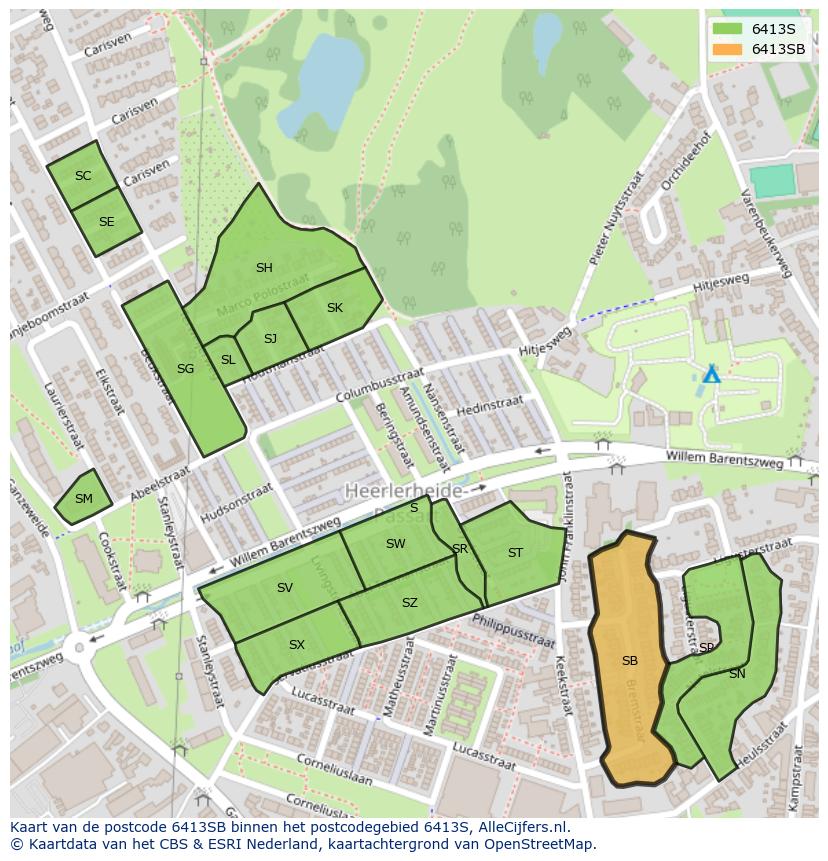 Afbeelding van het postcodegebied 6413 SB op de kaart.