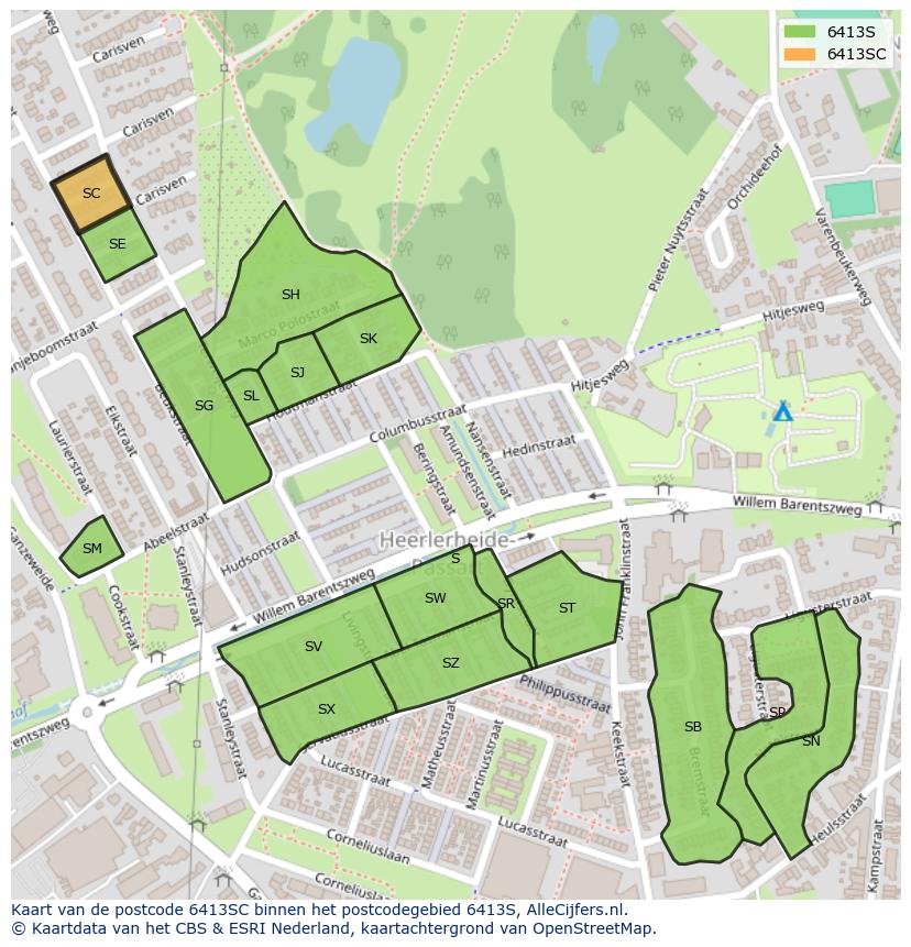 Afbeelding van het postcodegebied 6413 SC op de kaart.