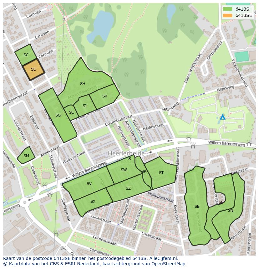Afbeelding van het postcodegebied 6413 SE op de kaart.