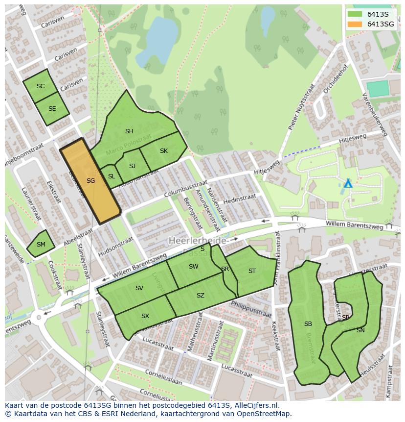Afbeelding van het postcodegebied 6413 SG op de kaart.