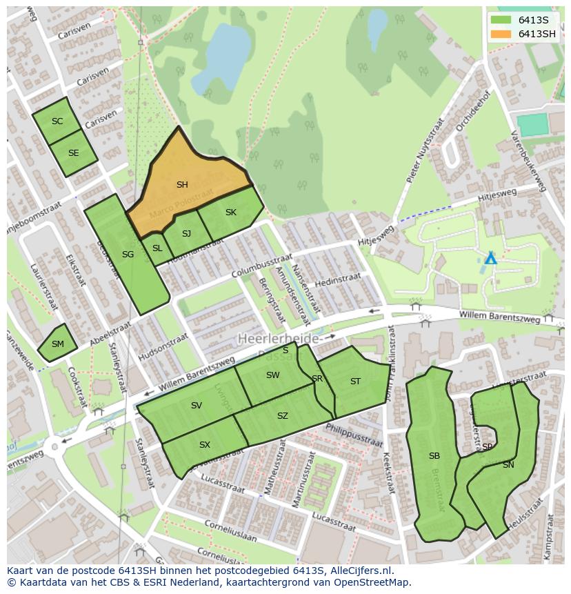 Afbeelding van het postcodegebied 6413 SH op de kaart.