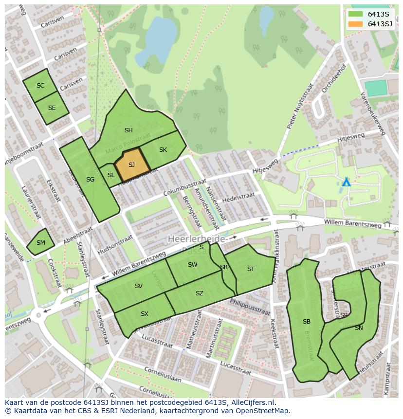 Afbeelding van het postcodegebied 6413 SJ op de kaart.