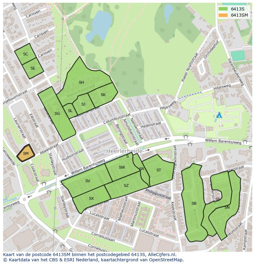 Afbeelding van het postcodegebied 6413 SM op de kaart.