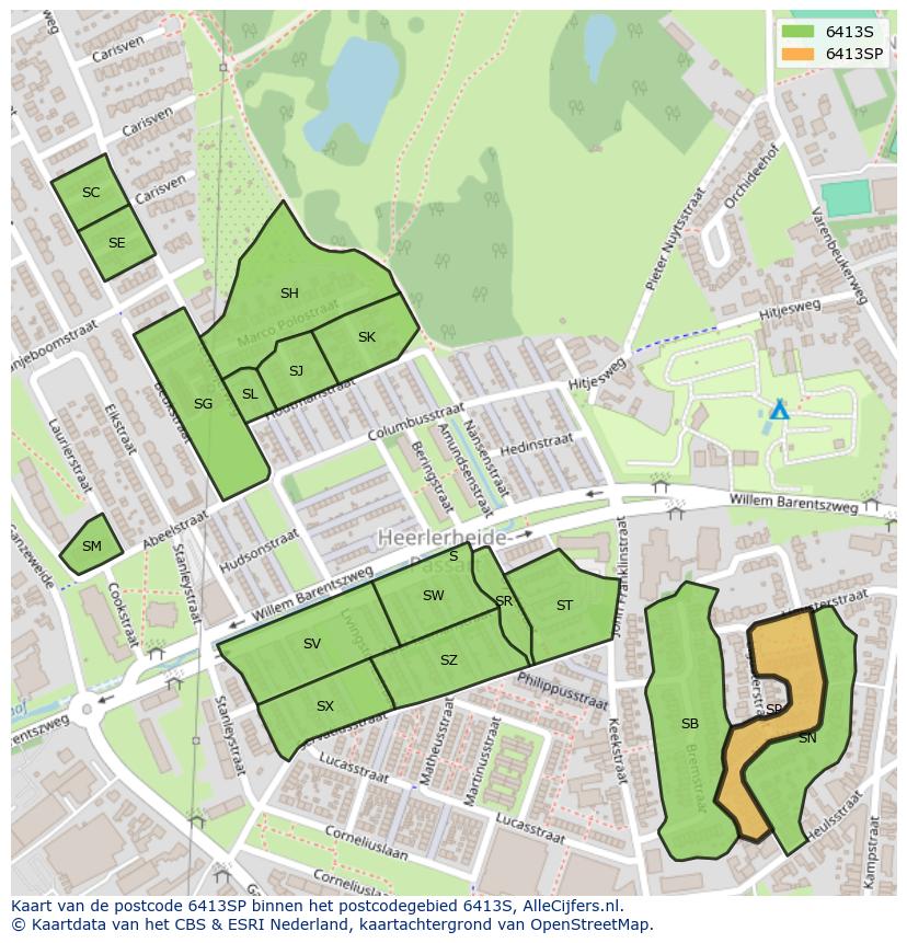Afbeelding van het postcodegebied 6413 SP op de kaart.