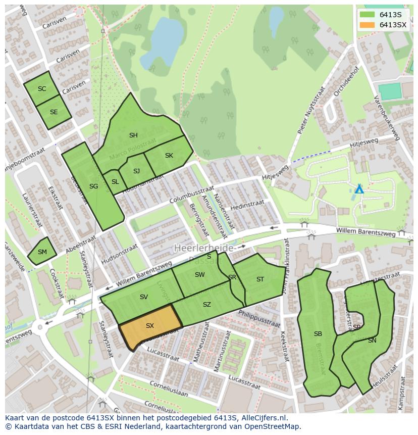 Afbeelding van het postcodegebied 6413 SX op de kaart.