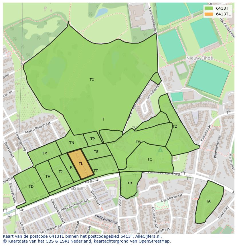 Afbeelding van het postcodegebied 6413 TL op de kaart.