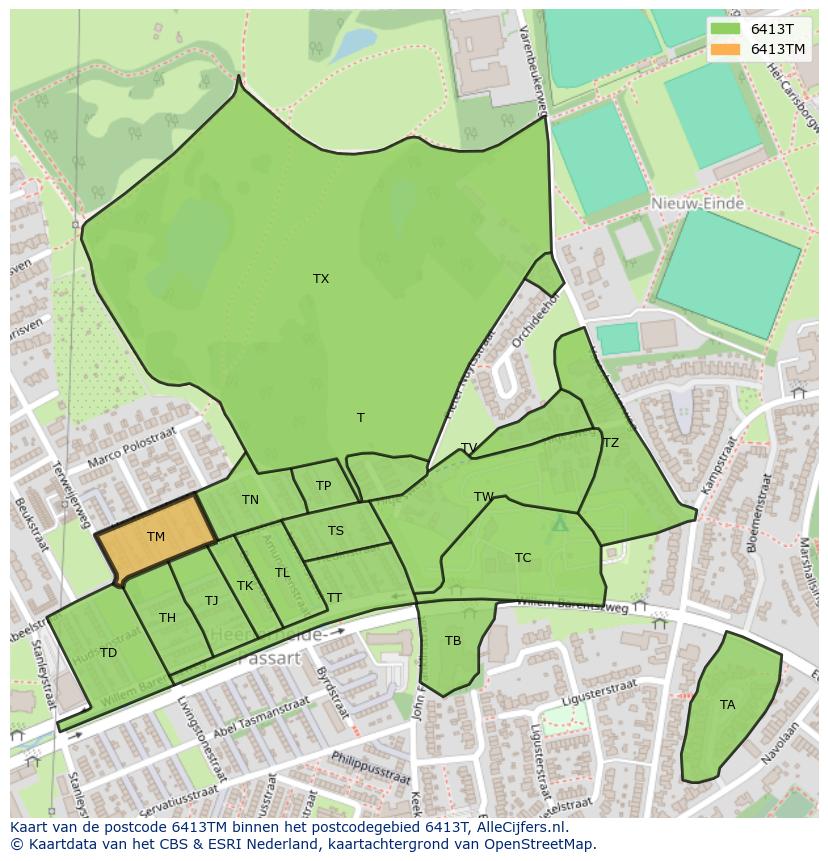 Afbeelding van het postcodegebied 6413 TM op de kaart.