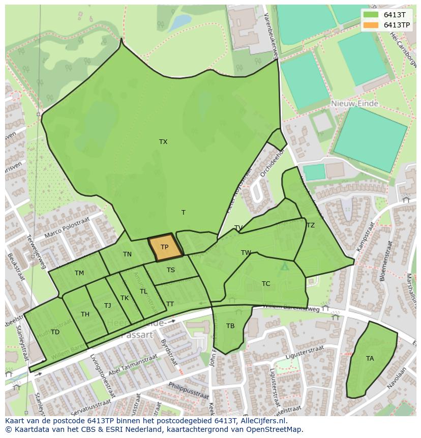 Afbeelding van het postcodegebied 6413 TP op de kaart.