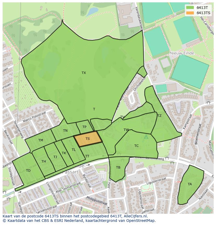 Afbeelding van het postcodegebied 6413 TS op de kaart.