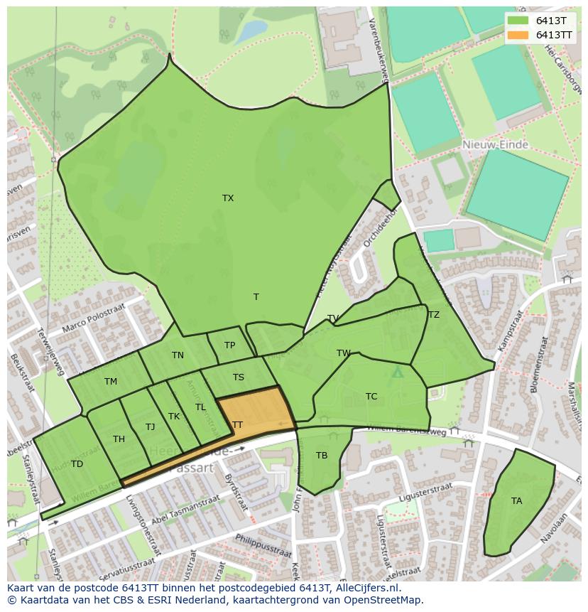 Afbeelding van het postcodegebied 6413 TT op de kaart.