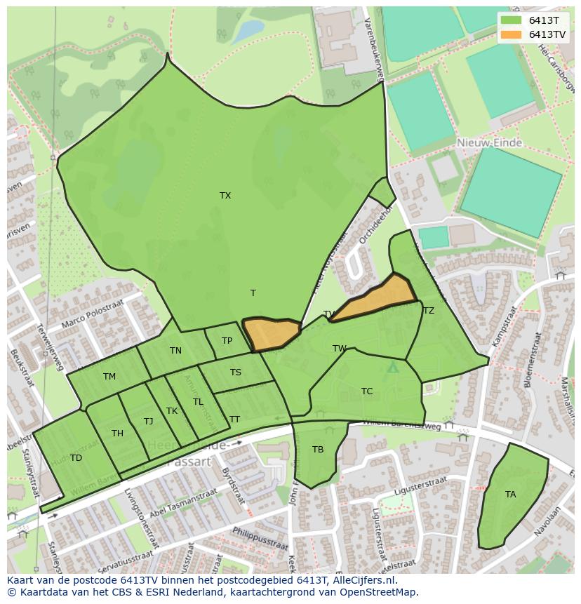 Afbeelding van het postcodegebied 6413 TV op de kaart.