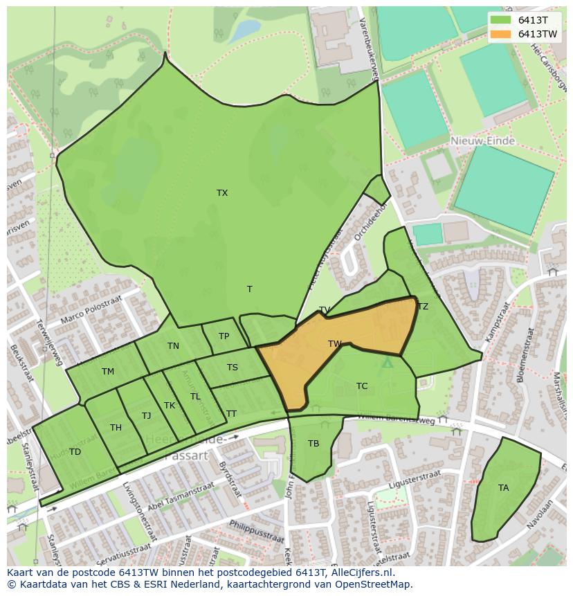 Afbeelding van het postcodegebied 6413 TW op de kaart.