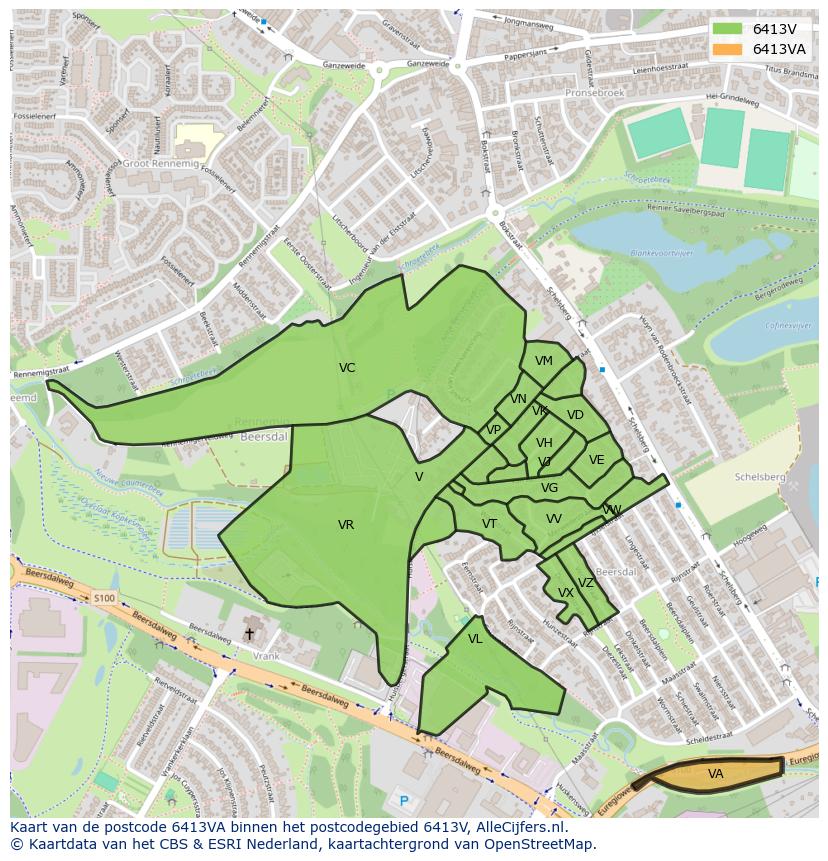 Afbeelding van het postcodegebied 6413 VA op de kaart.