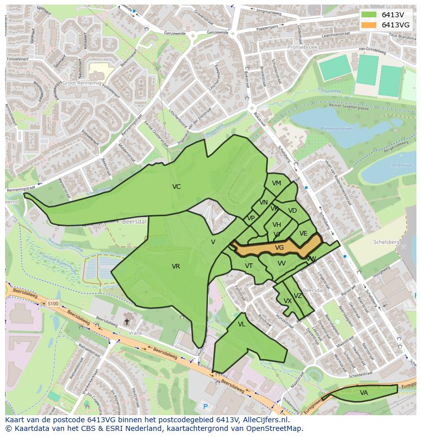 Afbeelding van het postcodegebied 6413 VG op de kaart.