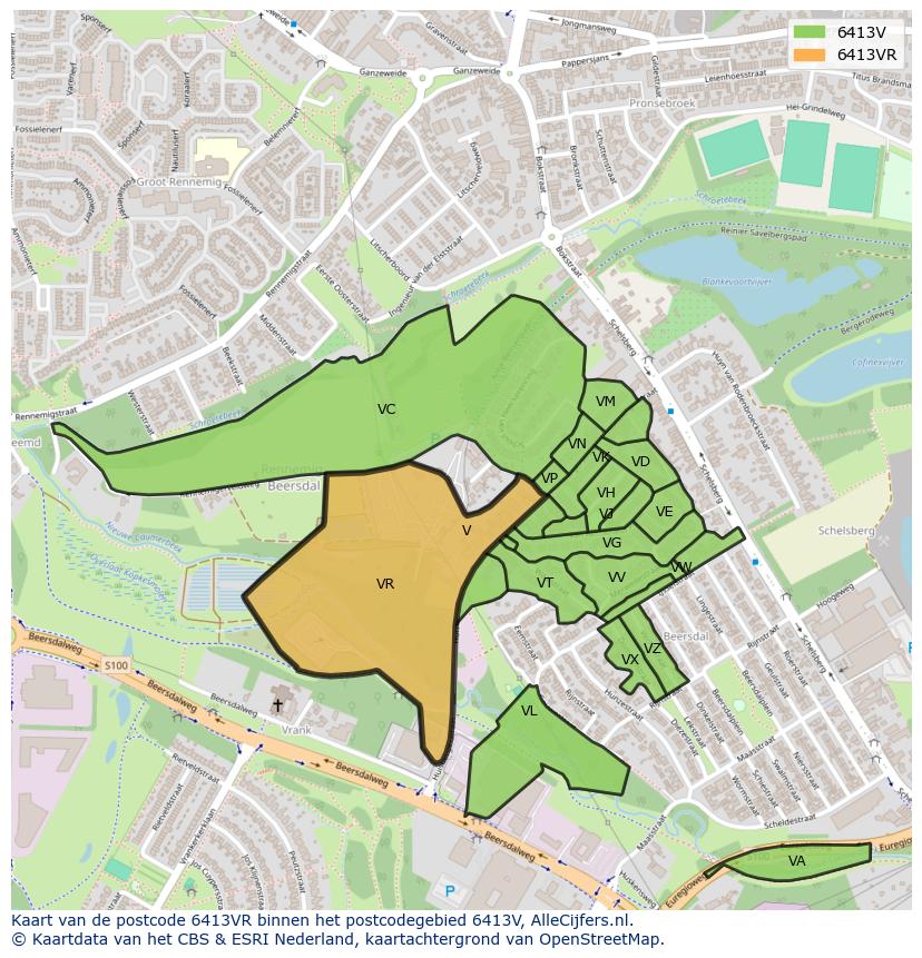 Afbeelding van het postcodegebied 6413 VR op de kaart.