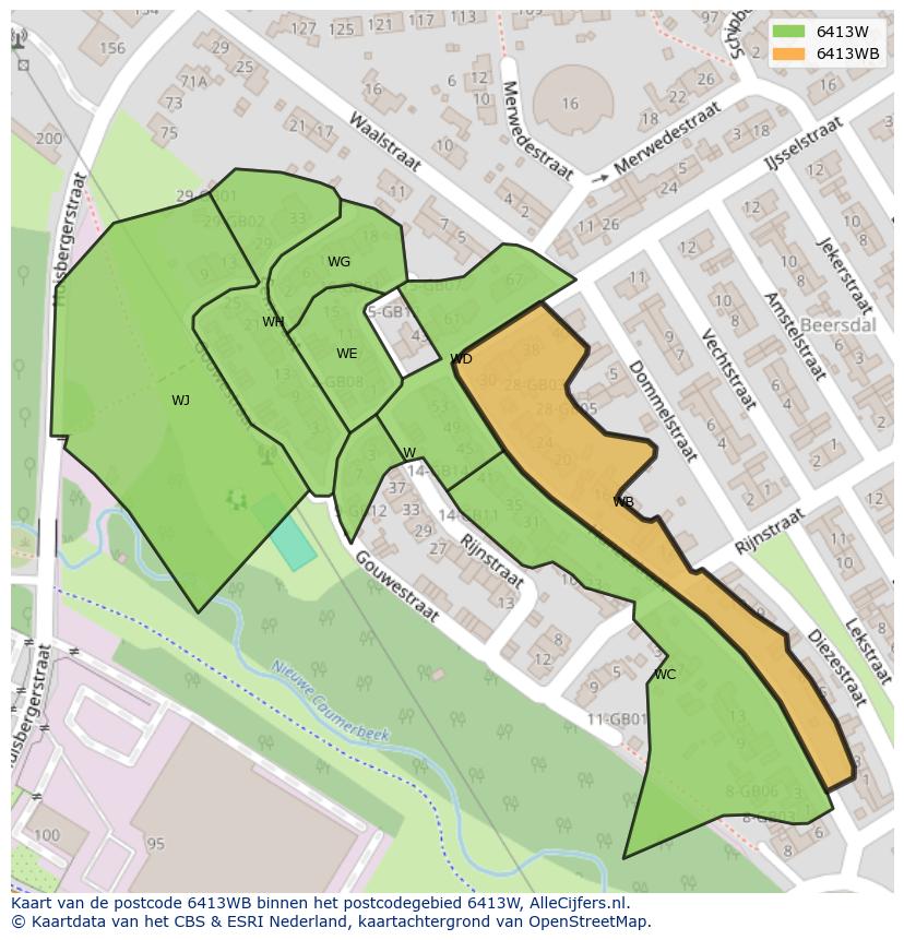 Afbeelding van het postcodegebied 6413 WB op de kaart.