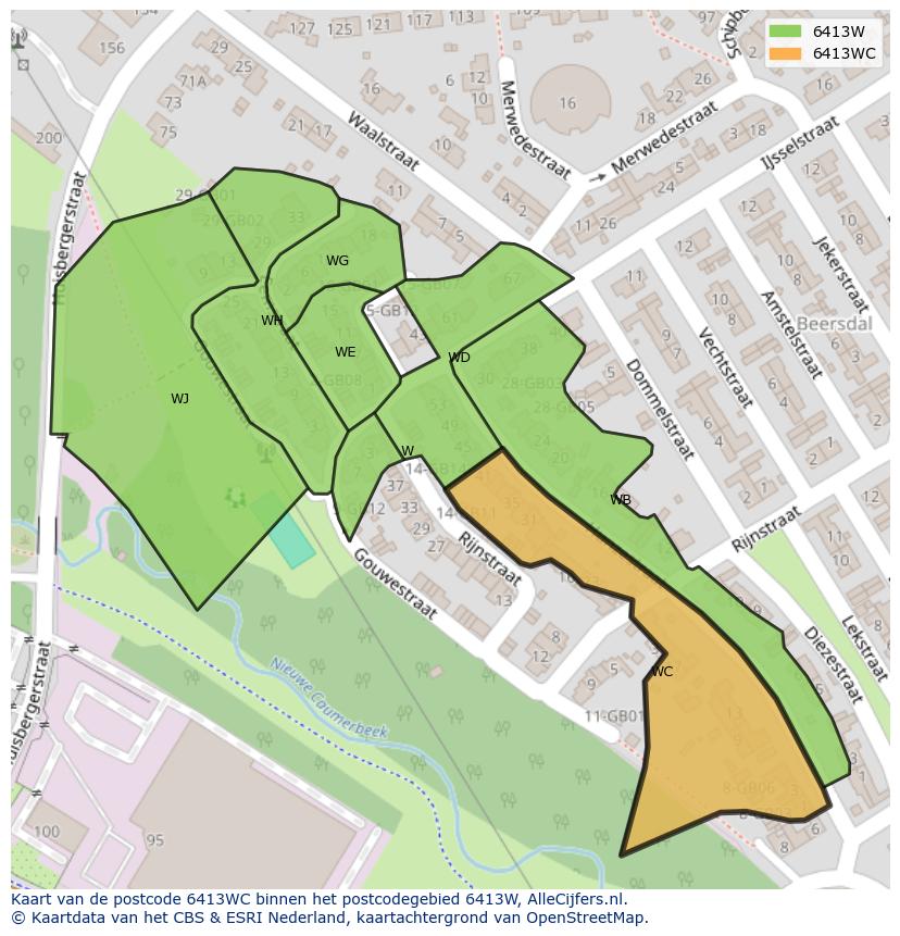 Afbeelding van het postcodegebied 6413 WC op de kaart.