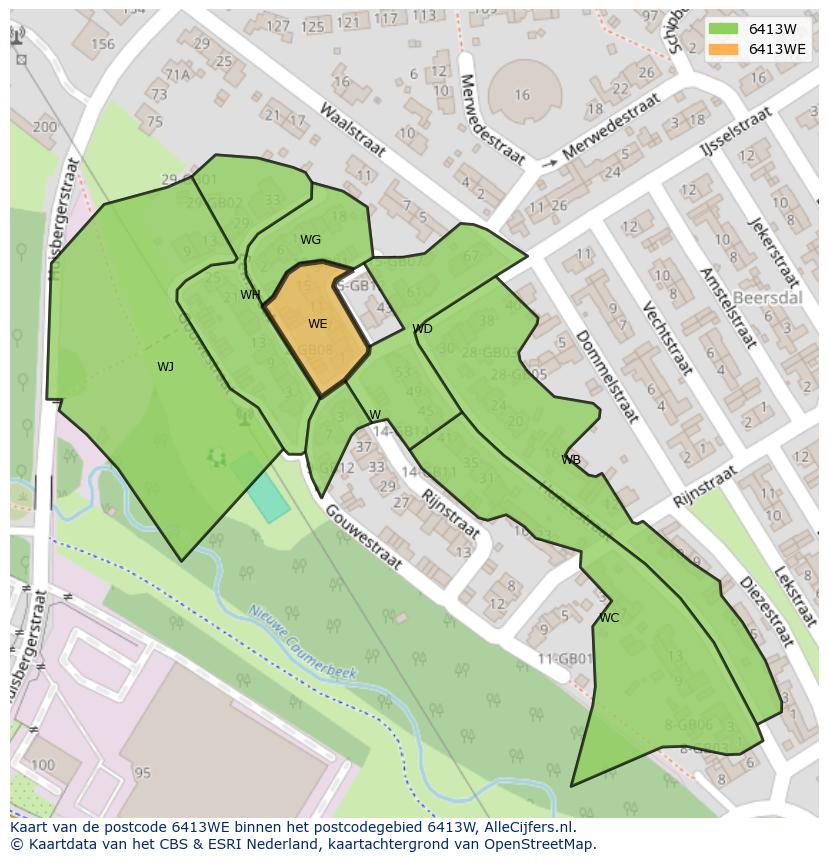Afbeelding van het postcodegebied 6413 WE op de kaart.