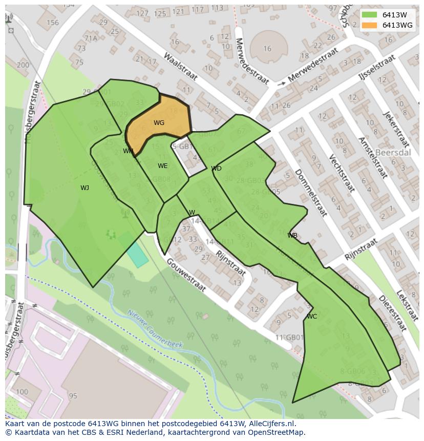 Afbeelding van het postcodegebied 6413 WG op de kaart.