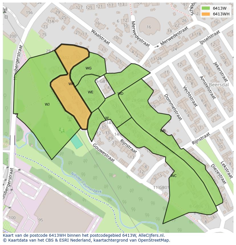 Afbeelding van het postcodegebied 6413 WH op de kaart.