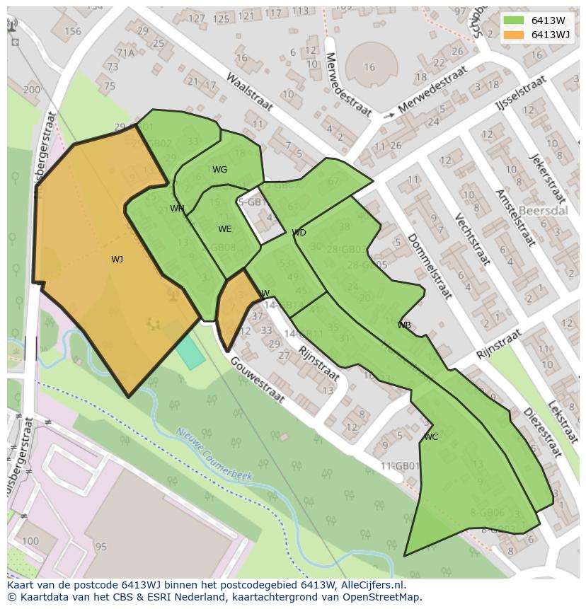Afbeelding van het postcodegebied 6413 WJ op de kaart.