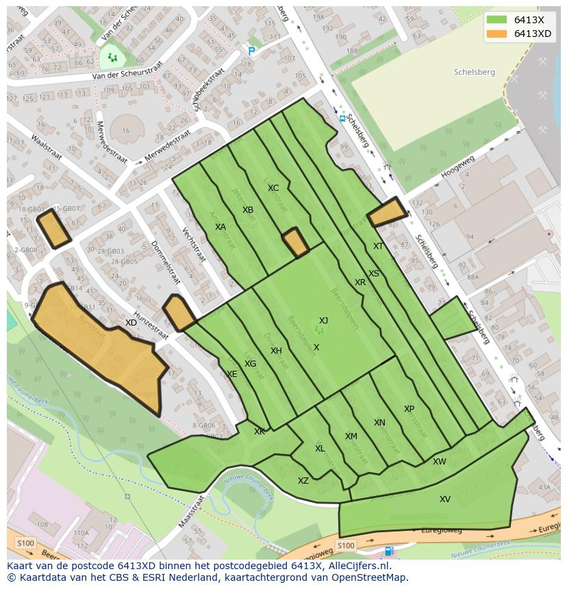 Afbeelding van het postcodegebied 6413 XD op de kaart.