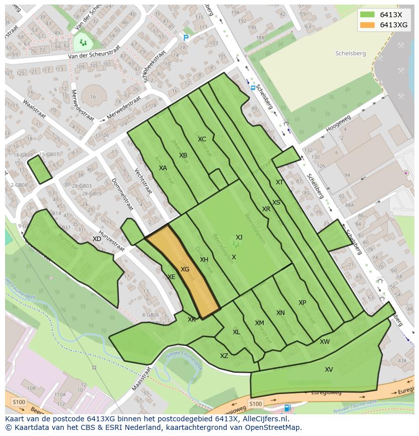 Afbeelding van het postcodegebied 6413 XG op de kaart.