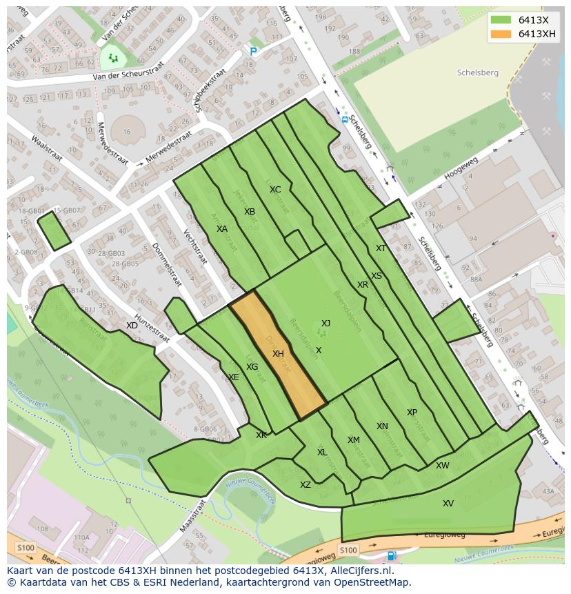 Afbeelding van het postcodegebied 6413 XH op de kaart.