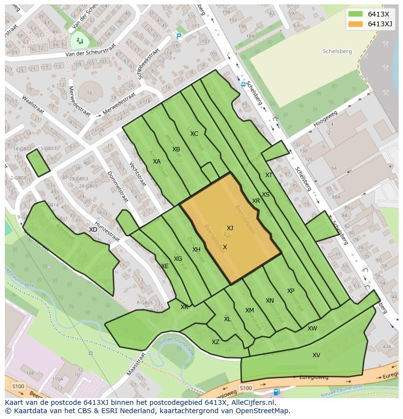 Afbeelding van het postcodegebied 6413 XJ op de kaart.