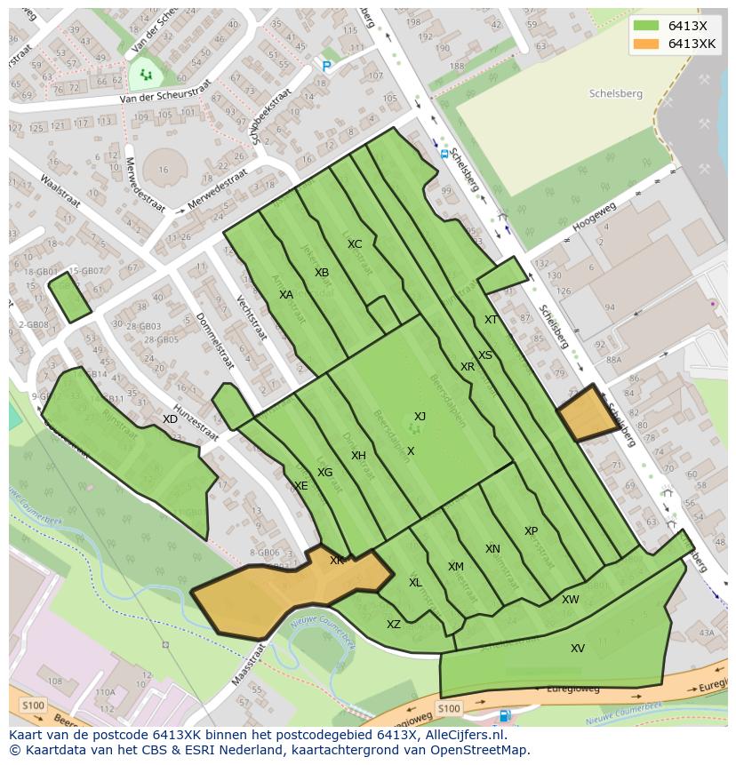 Afbeelding van het postcodegebied 6413 XK op de kaart.