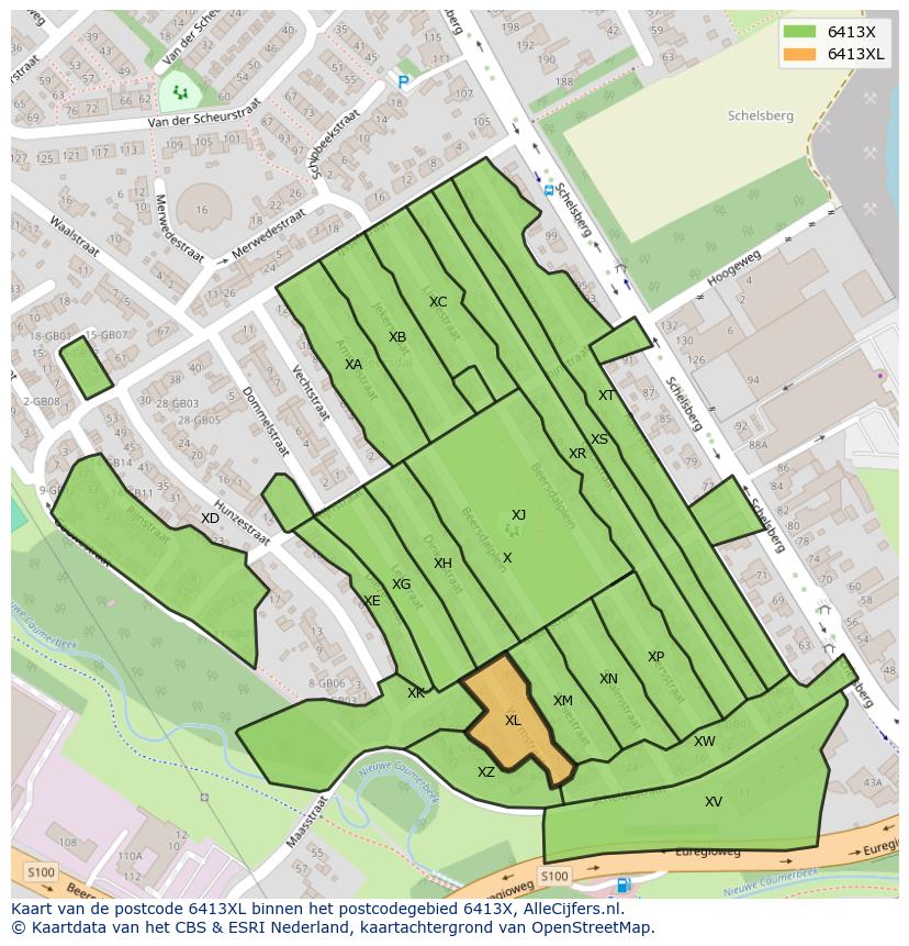 Afbeelding van het postcodegebied 6413 XL op de kaart.