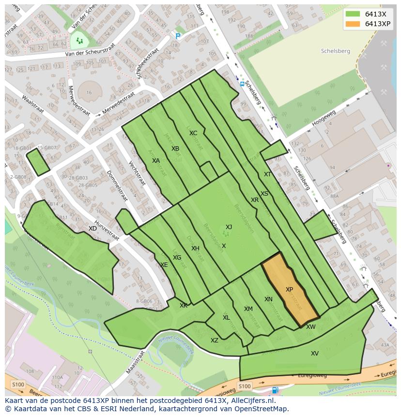Afbeelding van het postcodegebied 6413 XP op de kaart.