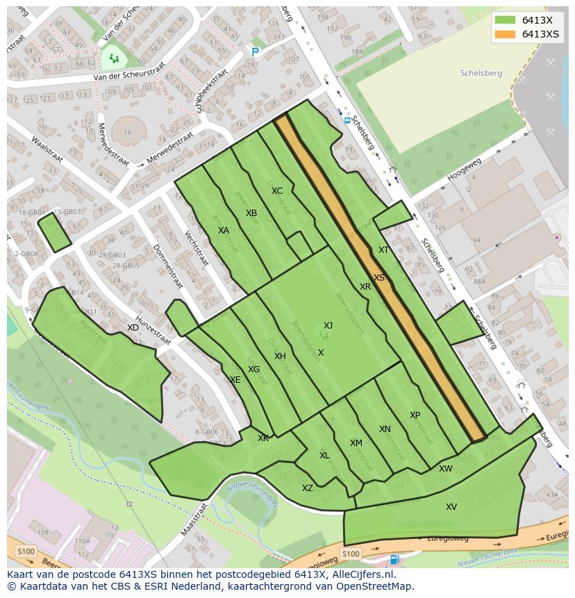 Afbeelding van het postcodegebied 6413 XS op de kaart.