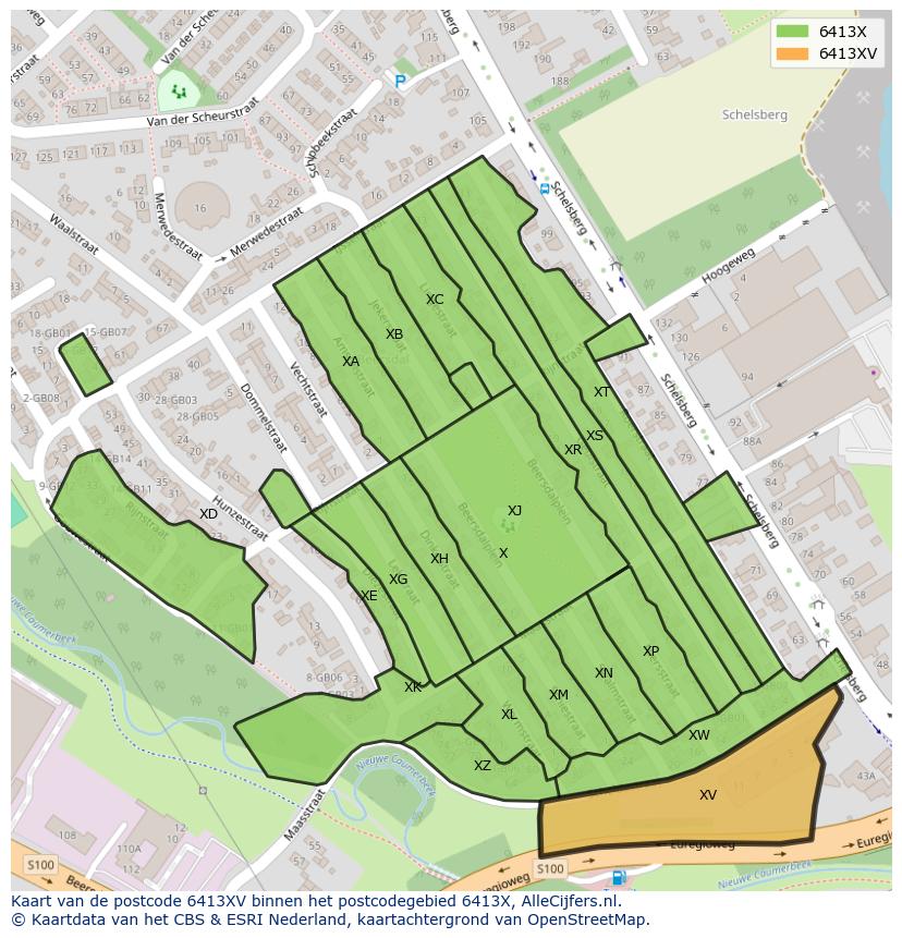 Afbeelding van het postcodegebied 6413 XV op de kaart.