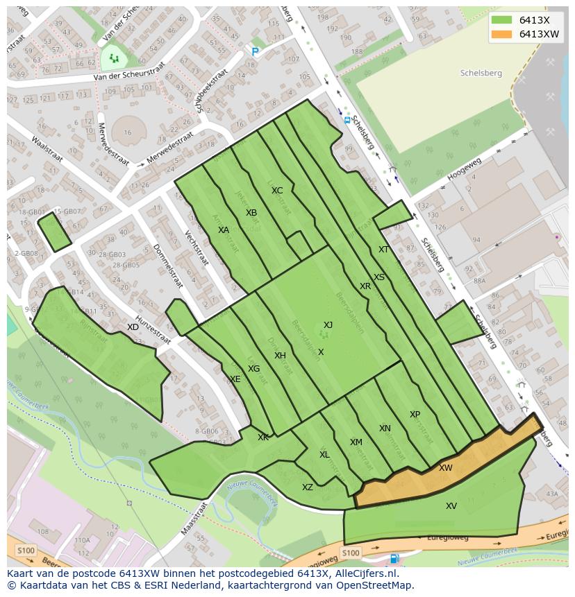 Afbeelding van het postcodegebied 6413 XW op de kaart.