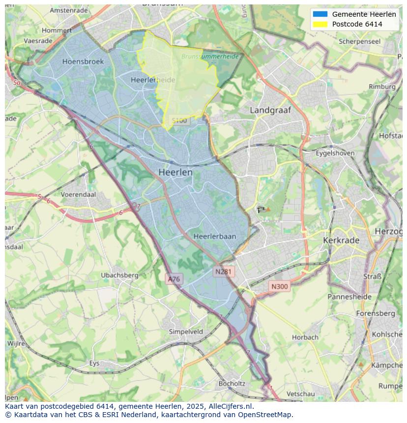 Afbeelding van het postcodegebied 6414 op de kaart.